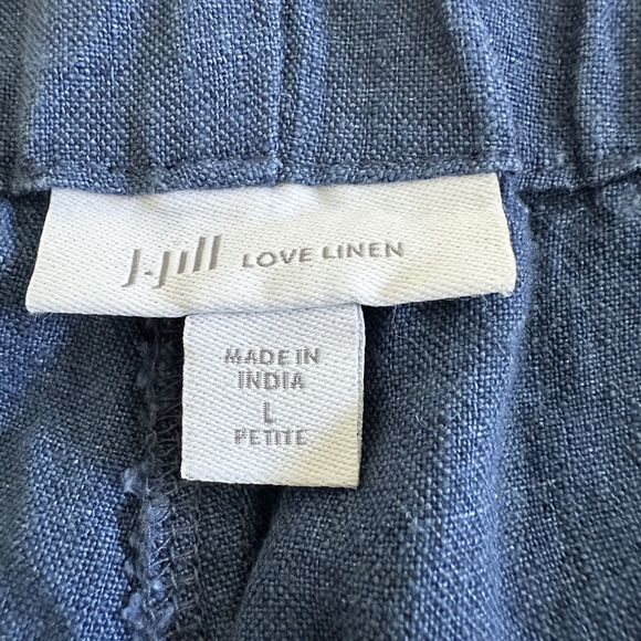 J. Jill Linen Pants Womens Size L Blue Wide Leg Cropped High Rise 100% Linen - Picture 6 of 10